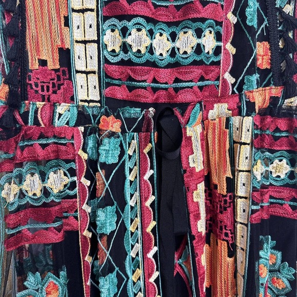 Anthropologie Eva Franco Saskia Embroidered Dress Black Colorful size 10 - Picture 5 of 10